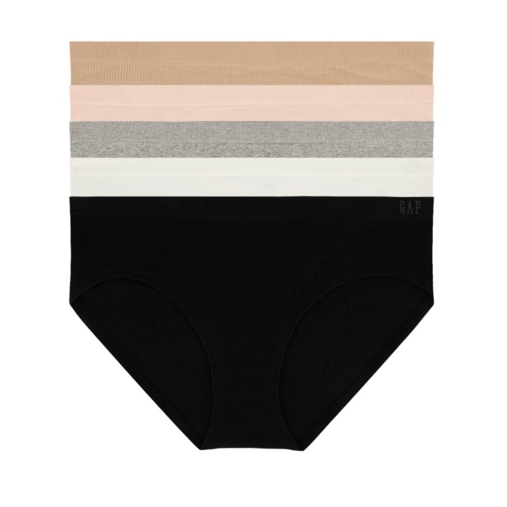 GAP Women's 5-Pack High-Waist Bikini Briefs - Black, White, Gray, Blush, Tan
